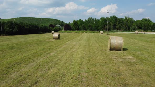Hay Bales Agriculture Field Aerial View alt
