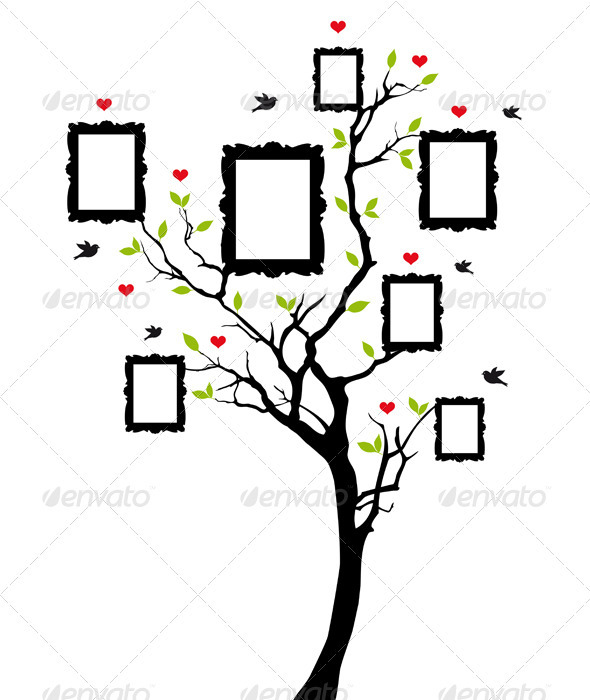 Family Tree With Vintage Frames, Vector - Flowers & Plants Nature