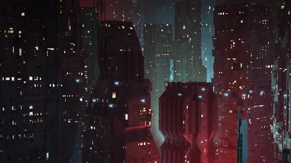 Futuristic, Dystopian Sci-Fi City at Night Establishing Shot - Tilt Down alt