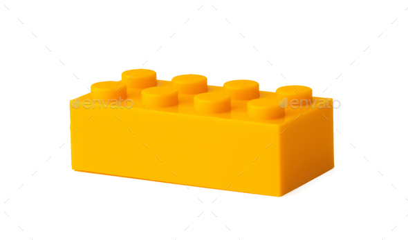 Orange plastic building blocks isolated on white