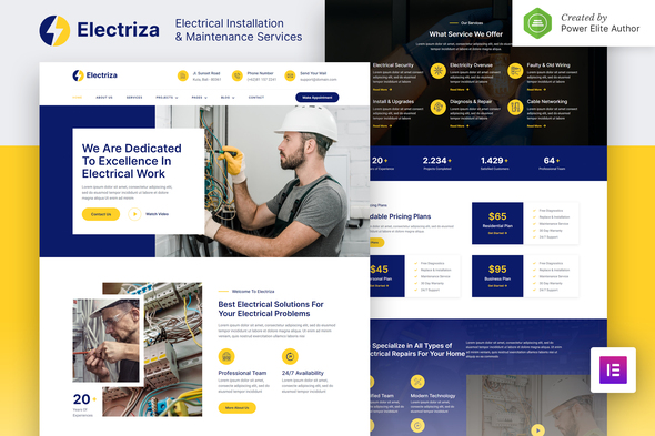 Electriza – Electrical Installation & Maintenance Services Elementor Template Kit