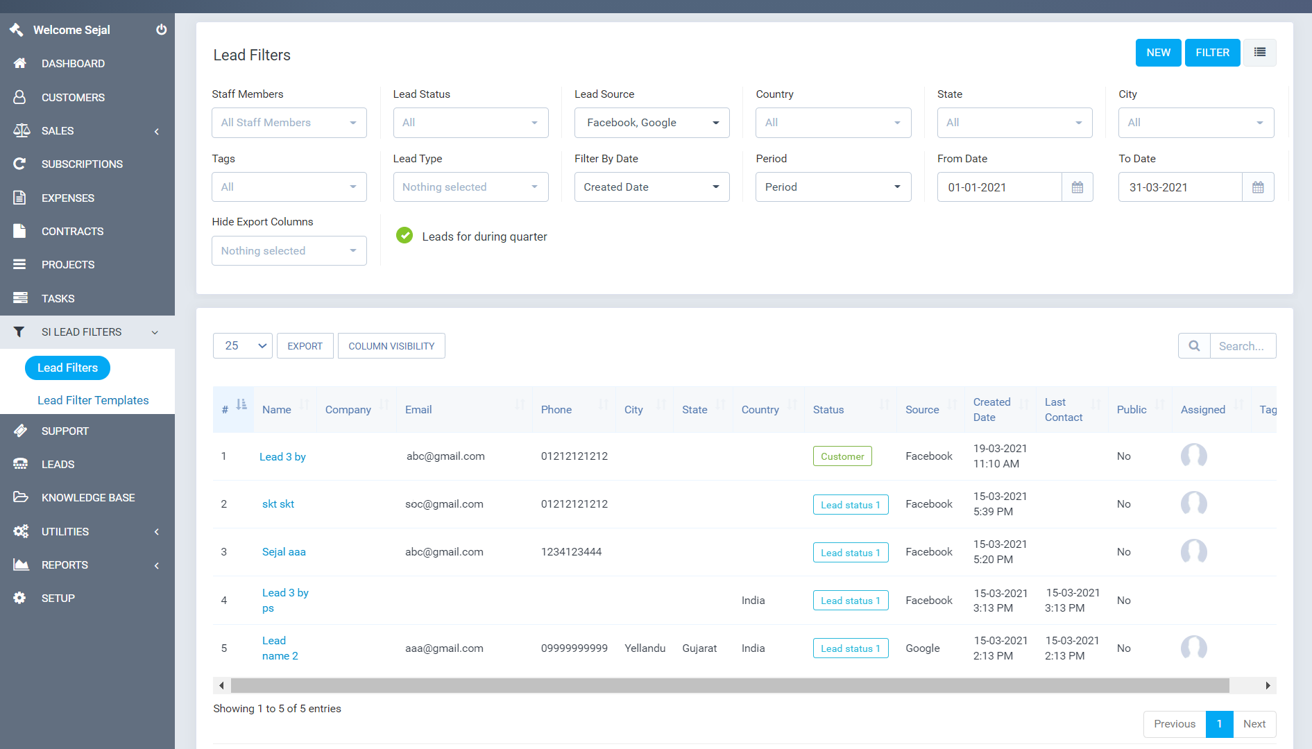 Advanced Lead Filters Module for Perfex CRM by sejalinfotech | CodeCanyon