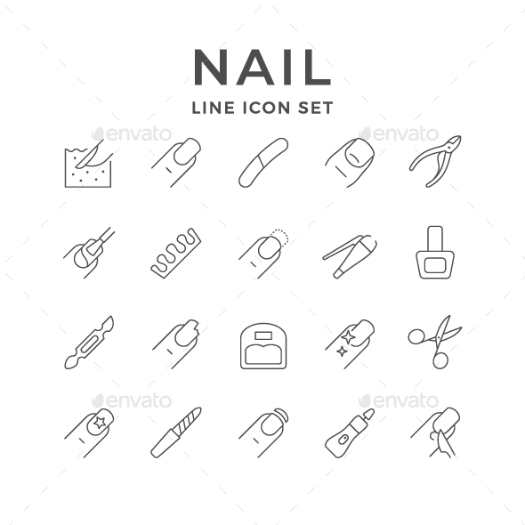Set Line Icons of Nails