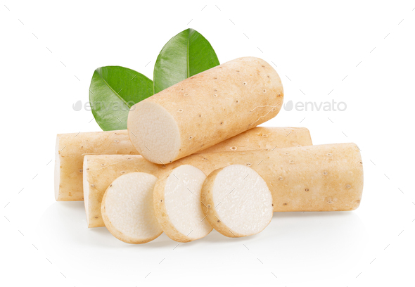 Chinese yam on white background. full depth of field