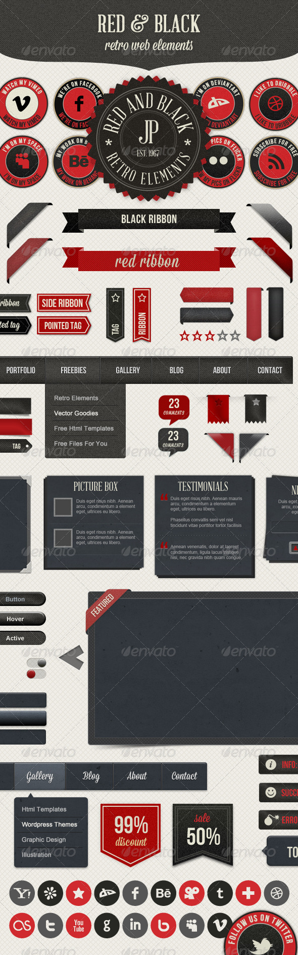 Retro Web Elements - Red & Black Pack - Miscellaneous Web Elements