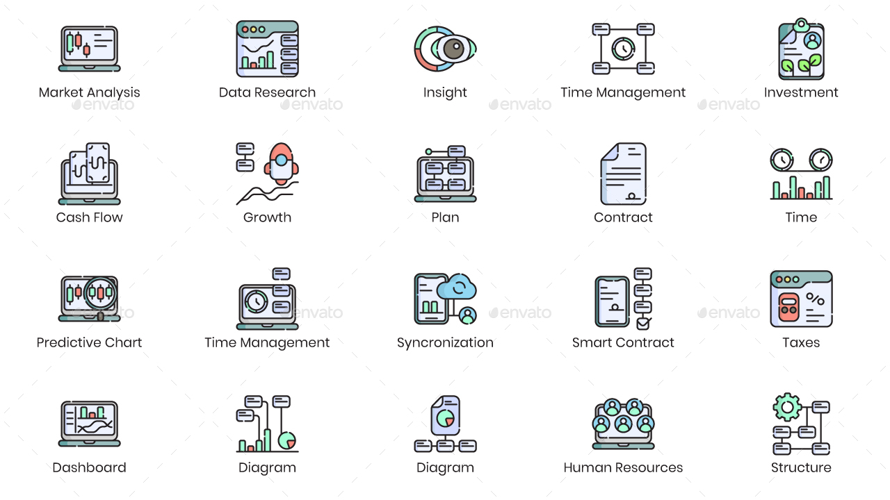 Business Analytics Flat Outline Icons, Icons | GraphicRiver
