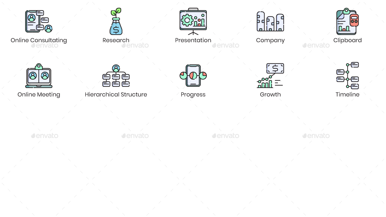 Business Analytics Flat Outline Icons, Icons | GraphicRiver