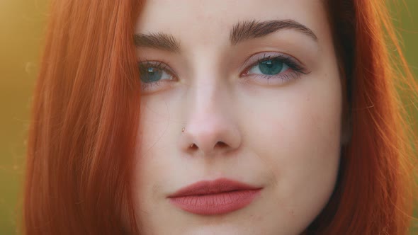 Front Close Up Portrait of Redhead Teenage Young Girl Attractive Woman Beautiful Stylish Model with alt