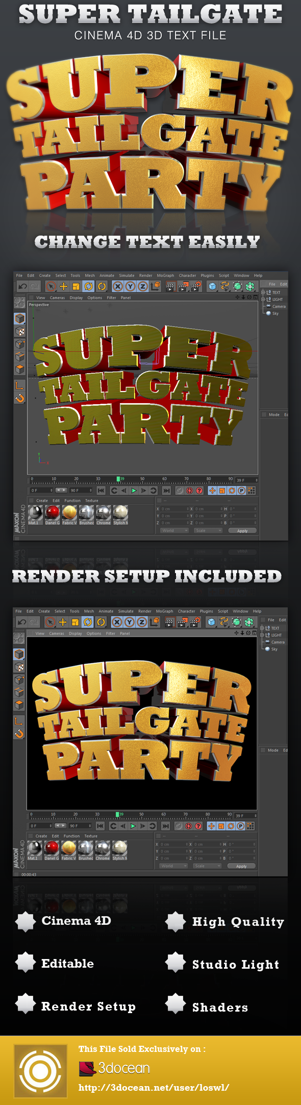 Super Tailgate Cinema 4D 3D Text File - 3DOcean Item for Sale