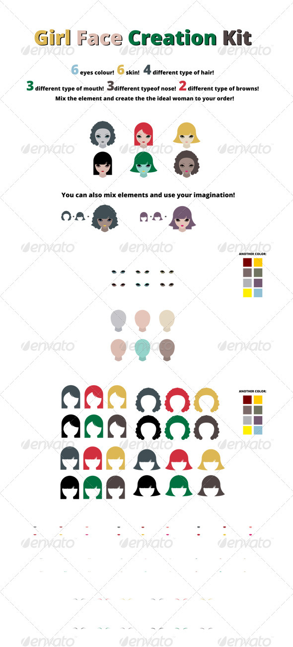 Girl Face Creation Kit - Characters Vectors