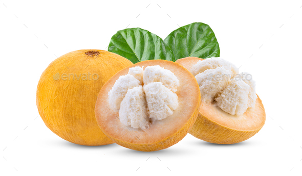 half santol fruit with leaf isolated on white background Stock Photo by  spamas