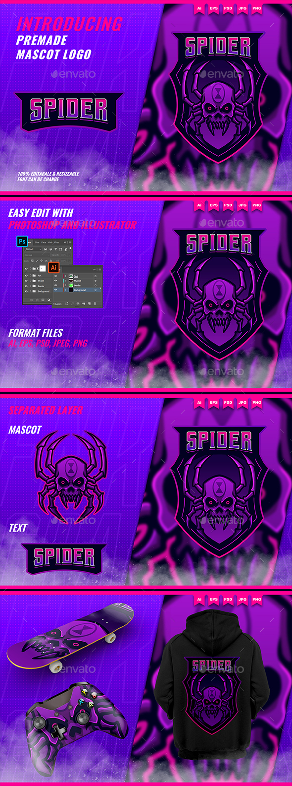 [DOWNLOAD]Black Widow Spider Skull - Mascot Esport Logo Template