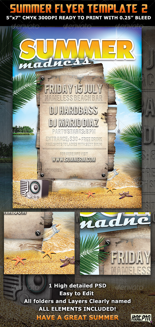 Summer Madness Party Flyer Template - Clubs & Parties Events
