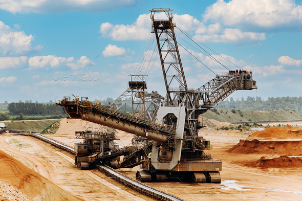 Giant bucket wheel excavator. The biggest excavator in the world. The largest land vehicle. - Stock Photo - Images