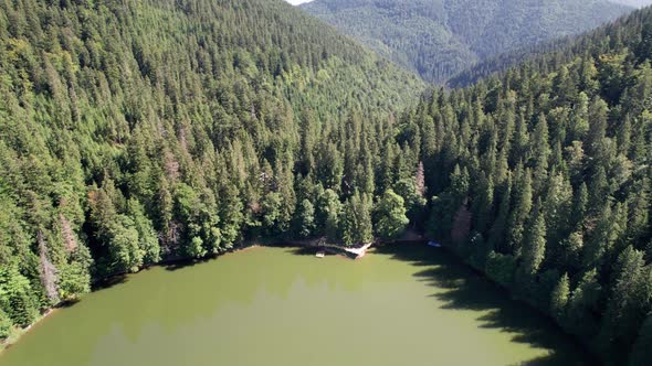 Aerial View of Synevyr Lake in Carpathians Ukraine Europe alt