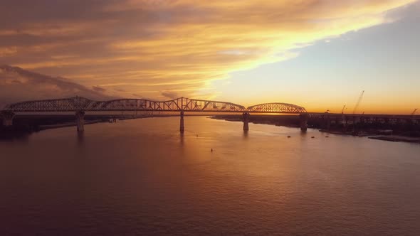 Beautiful Aerial of Bridge and Sunset