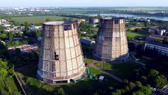 Aerial Drone View Flight Near Thermal Power Plant alt