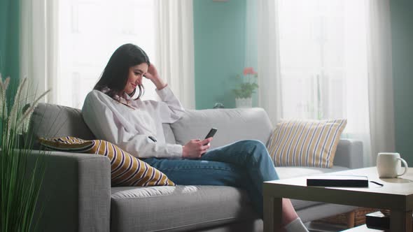 Isolated Woman Is Staying Home Using Gadget
