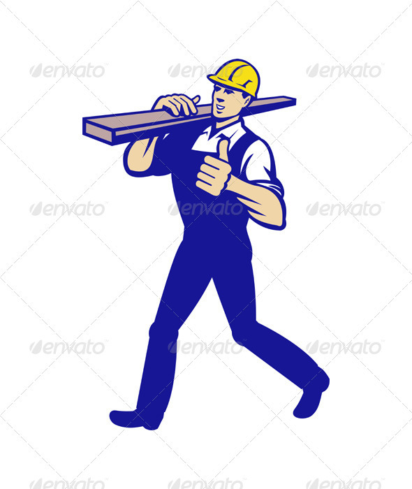 Carpenter Tradesman Carrying Timber Lumber - Industries Business