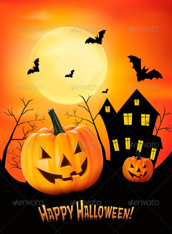Halloween red background with pumpkins. Vector - Halloween Seasons/Holidays
