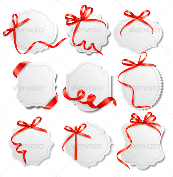 Set of beautiful cards with red gift bows with rib - Christmas Seasons/Holidays