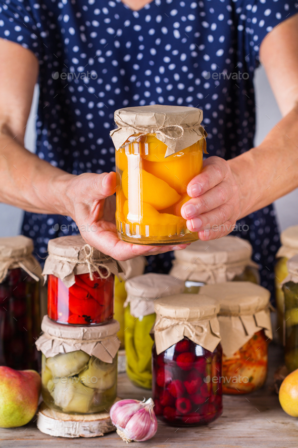 Homemade preserved, fermented food, pickled, marinated vegetables