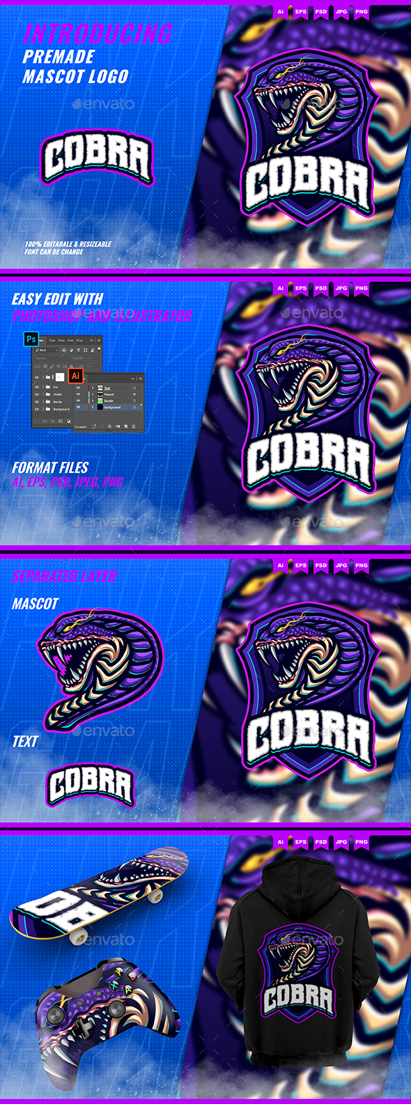 Cobra Jormungan monster - Mascot Esport Logo Template
