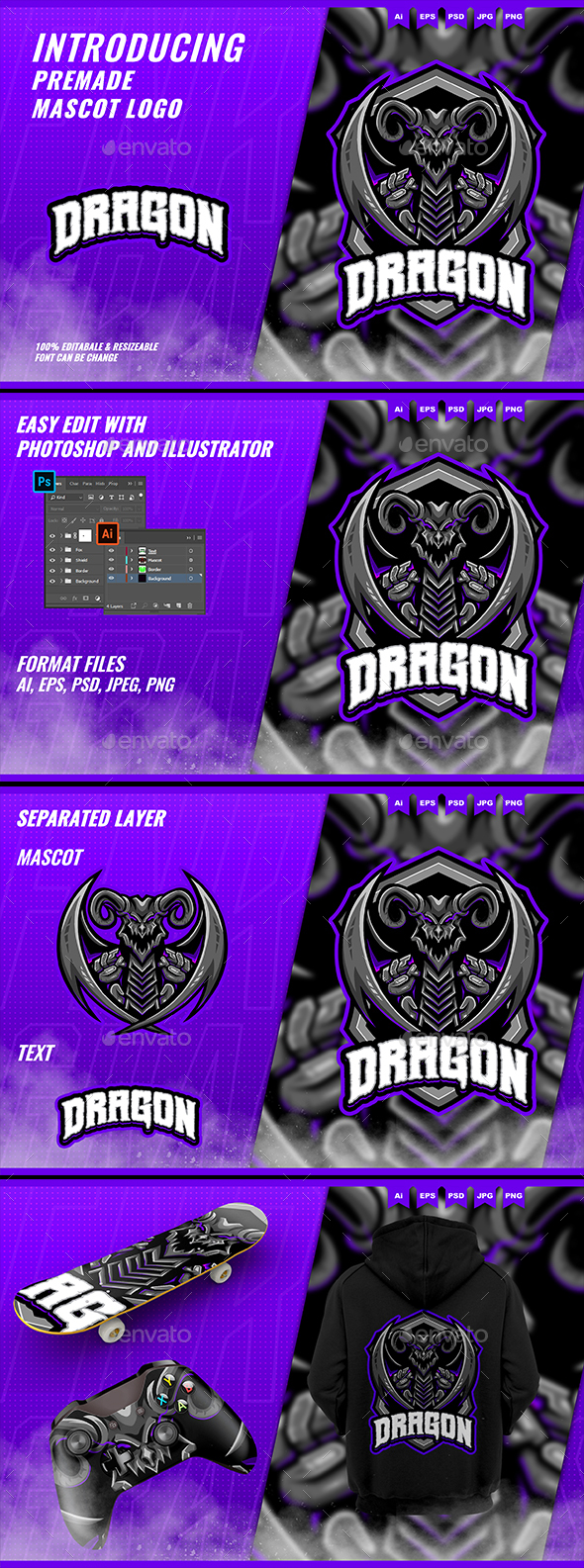 [DOWNLOAD]Black Dragon - Mascot Esport Logo Template