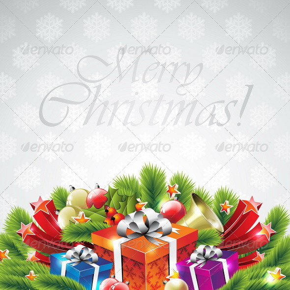 Illustration on a Christmas theme with gift box. - Christmas Seasons/Holidays