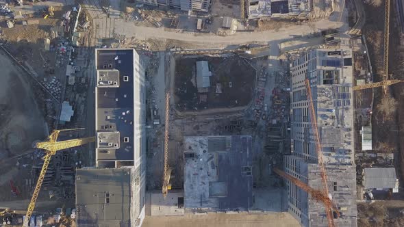 Construction Site of a New Residential Complex. Flying Over the Construction Site