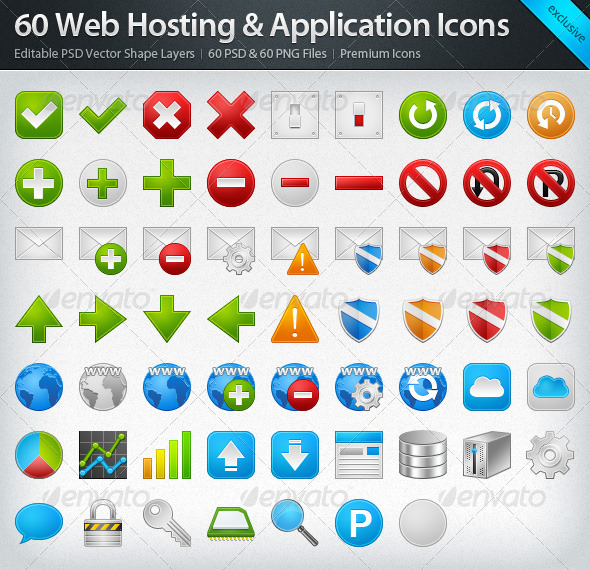 60 Web Hosting & Application Icons - Web Icons