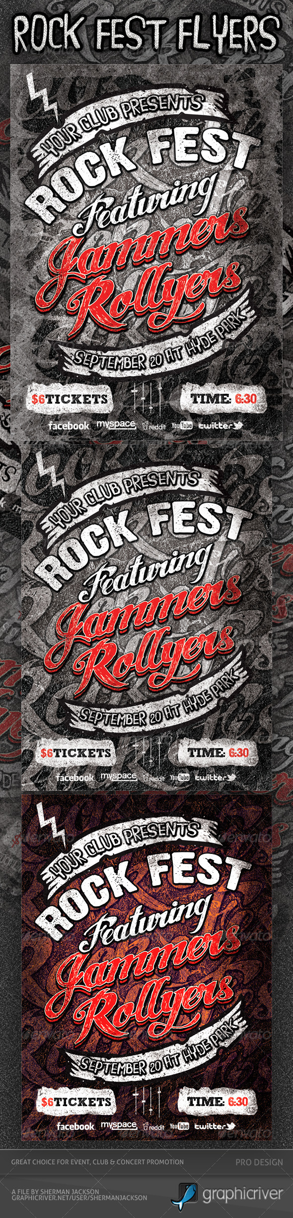 Rock Fest Typographic Flyer PSD Template - Events Flyers