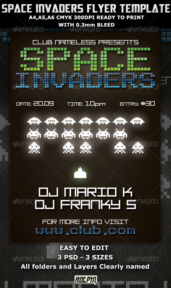 Space Invaders Party-Club Flyer Template - Clubs & Parties Events