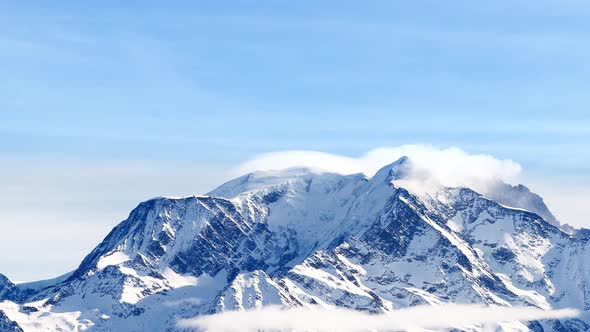 Mountain in French Alps Mont Blanc Massif with Thick Clouds alt