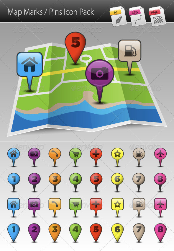 Map Marks / Pins Icon Pack - Web Icons