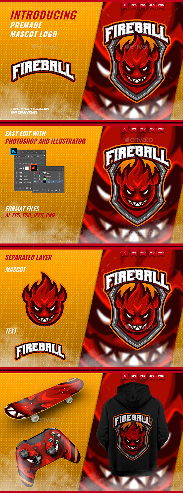 Fireball Monster - Mascot Esport Logo Template