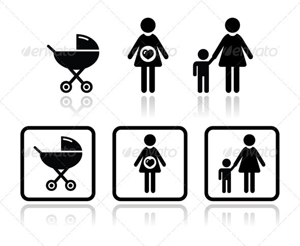 Baby icons set - carriage, pregnant woman, family - Web Elements Vectors