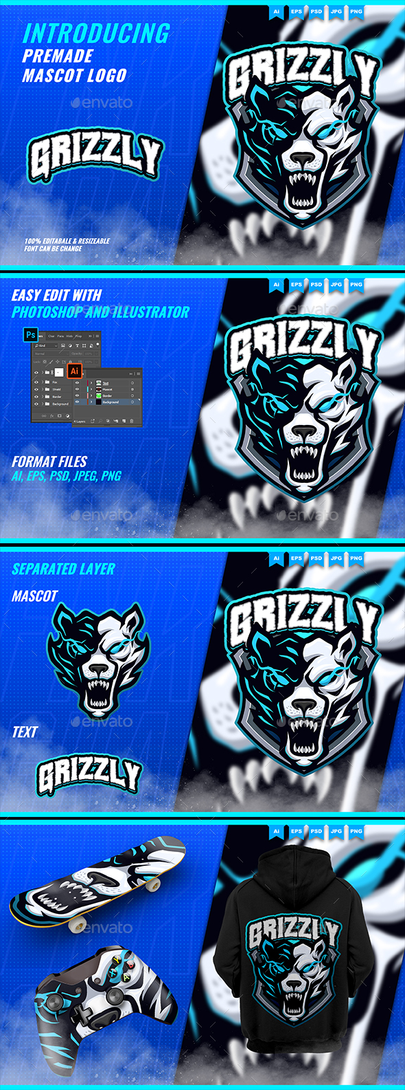 Grizzly Bears Roar - Mascot Esport Logo Template