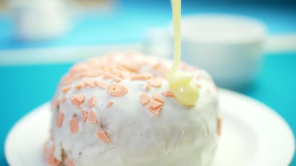 Condensed Milk Flows on Delicious Sweet Donut
