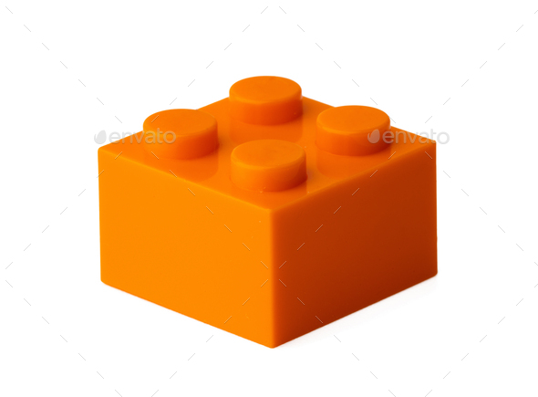 Orange plastic building blocks isolated on white