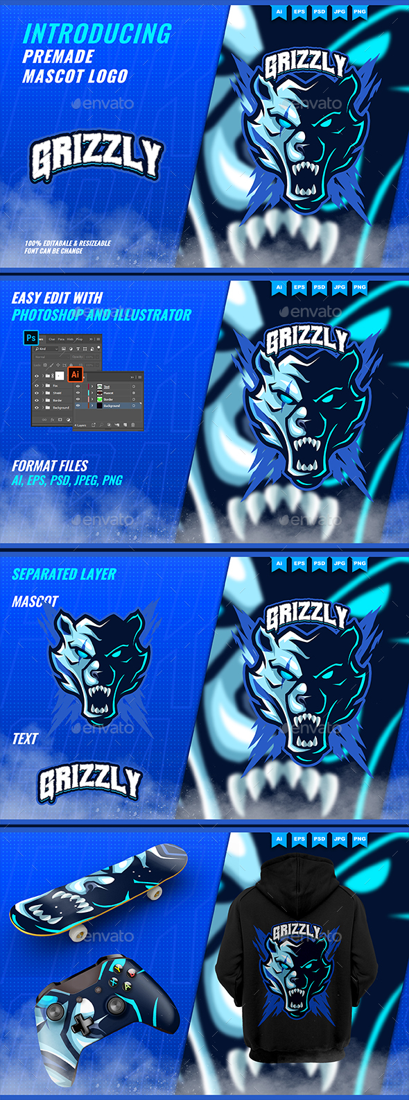 [DOWNLOAD]Grizzly Bears Roar - Mascot Esport Logo Template