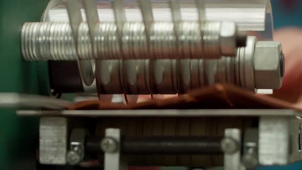 Closeup of Cutter Machine Knives During Making Genuine Leather Detail alt