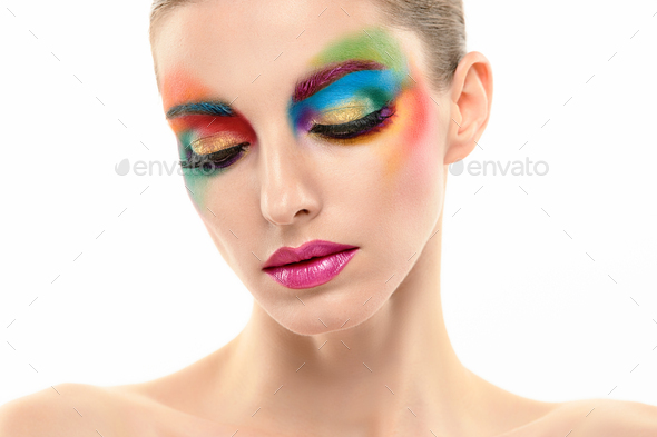 Beauty Fashion woman, Colorful Bright Art Makeup - Stock Photo - Images