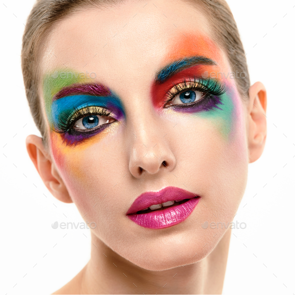 Beauty Fashion woman, Colorful Bright Art Makeup - Stock Photo - Images