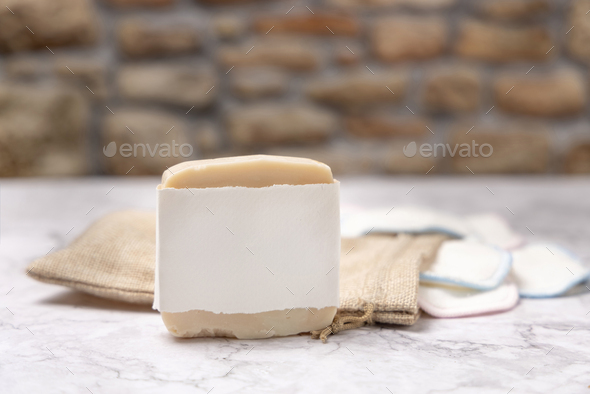 Handmade soap mockup and reusable make-up remover pads