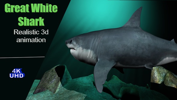 Shark Realistic 3d animation Great White 4K