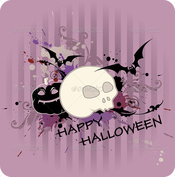 Halloween Background with Pumpkin and Skull - Halloween Seasons/Holidays