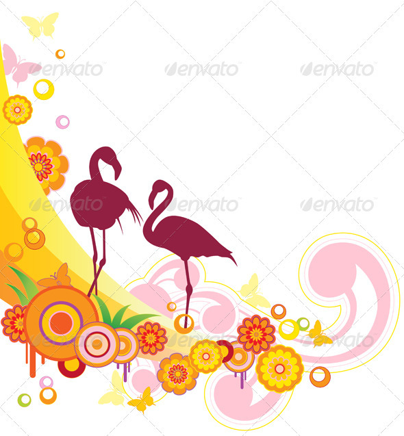 Background with Flamingo - Animals Characters