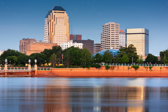 Shreveport, Louisiana, USA downtown skyline on the Red River - Stock Photo - Images