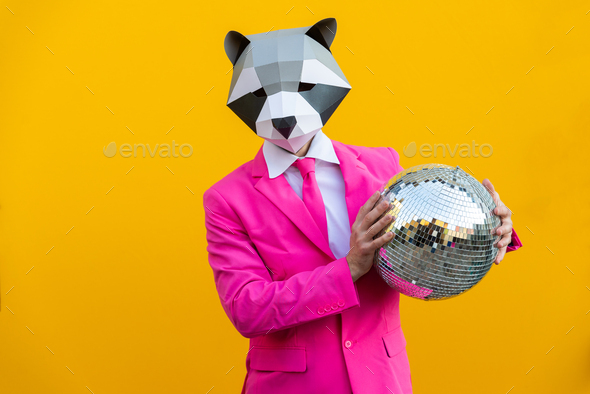 Man with funny low poly mask on colored background Stock Photo by ...
